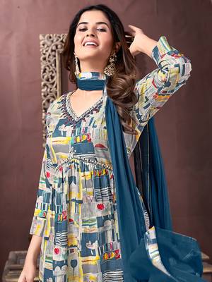 Multicolor handwork rayon readymade salwar kameez alia cut 3