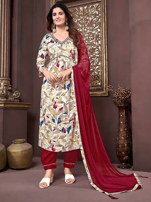 Multicolor handwork rayon readymade salwar kameez alia cut 2