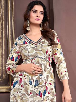 Multicolor handwork rayon readymade salwar kameez alia cut 3