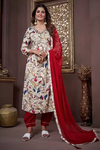 Multicolor handwork rayon readymade salwar kameez alia cut