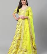 yellow & gold toned embroidered semi stitched party lehenga & blouse with dupatta