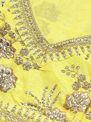 yellow & gold toned embroidered semi stitched party lehenga & blouse with dupatta 3