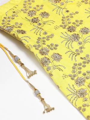 yellow & gold toned embroidered semi stitched party lehenga & blouse with dupatta 5