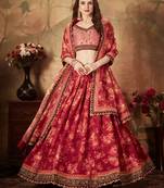 Maroon Floral Digital Printed Organza Bridal Lehenga Choli