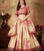 Off White Floral Digital Printed Organza Bridal Lehenga Choli