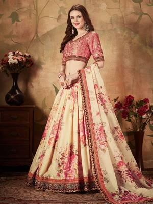 off white floral digital printed organza bridal lehenga set choli with dupatta 3