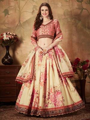 off white floral digital printed organza bridal lehenga set choli with dupatta 4
