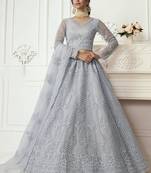 Light Purple Heavy Thread Coding Work Net Bridal Lehenga Choli