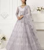 lavender heavy thread coding work net bridal lehenga set choli with dupatta