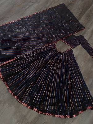 black multi sequins georgette party lehenga set choli with dupatta 4