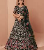 Green Floral Zari Embroidered Net Wedding Wear Lehenga Choli