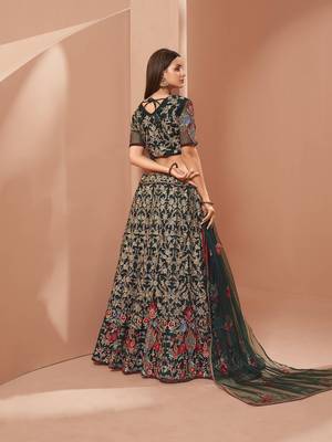 green floral zari embroidered net lehenga set choli with dupatta 2