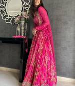 Pink Printed Georgette Silk Party Wear Lehenga Choli