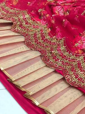 pink printed georgette silk party lehenga set choli with dupatta 2