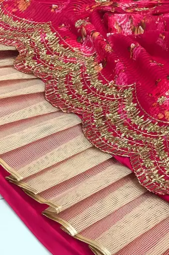 pink printed georgette silk party lehenga set choli with dupatta
