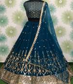 Blue Sequins Embroidered Georgette Party Wear Lehenga Choli