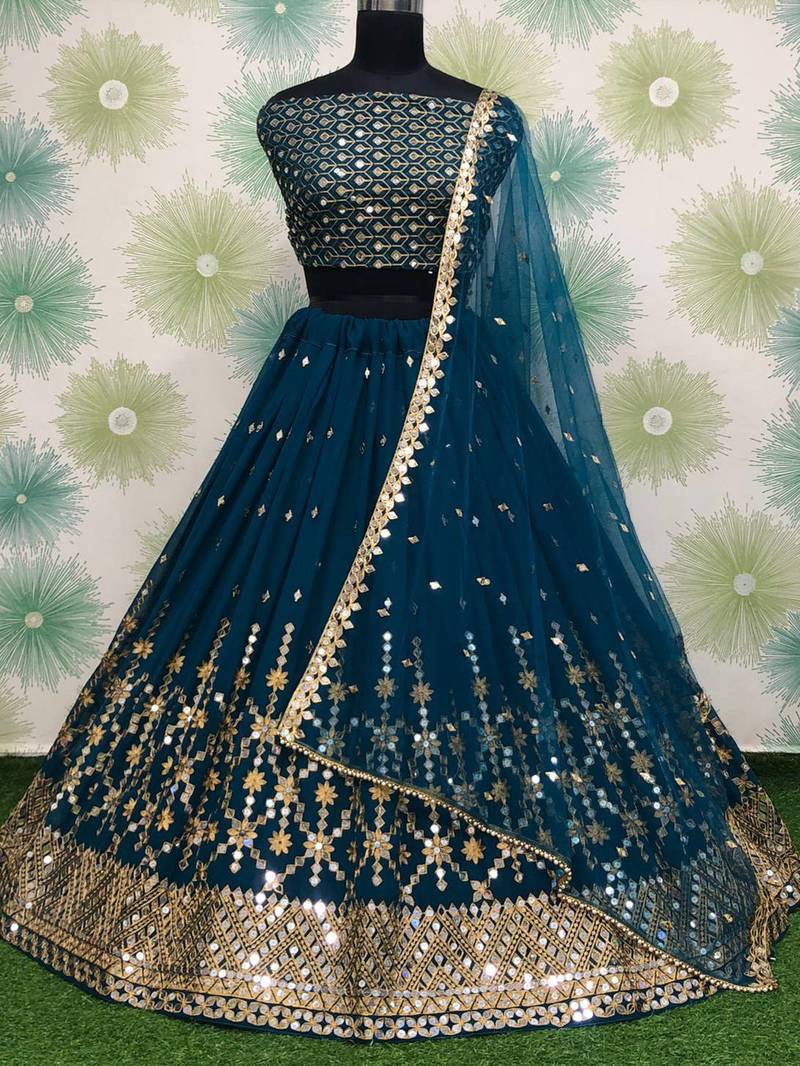 Blue Sequins Embroidered Georgette Party Wear Lehenga Choli