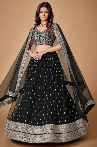 Black Sequins Embroidered Net Party Wear Lehenga Choli