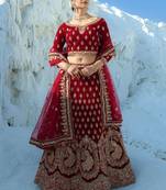 Red Zari Embroidery Velvet Bridal Wear Lehenga Choli