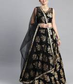Black & Golden Sequinned Semi-Stitched Lehenga & Blouse With Dupatta