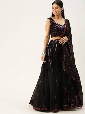 black embellished sequinned semi stitched lehenga & blouse with dupatta 1