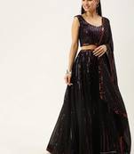 Black Embellished Sequinned Semi-Stitched Lehenga & Unstitched Blouse With Dupatta