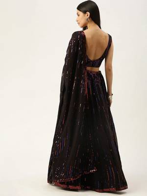 black embellished sequinned semi stitched lehenga & blouse with dupatta 5