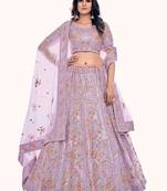 Lavender Embroidered Soft Net Festive Lehenga Choli