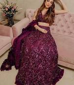 Purple Sequins Velvet Party Wear Ruffle Lehenga Choli