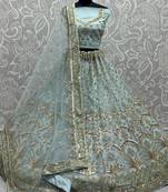 sky blue sequins work lehenga set choli with dupatta