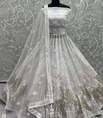 white sequined embroidery party lehenga set choli with dupatta