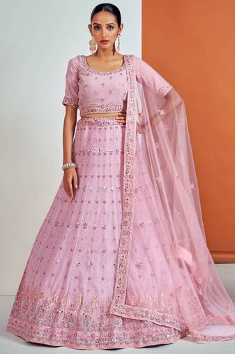 Pink Georgette Sequins Work Bridesmaid Lehenga Choli