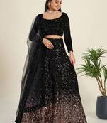 Black Sequin Work Velvet Wedding Lehenga Choli