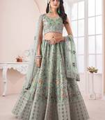Light Green Zarkan Art Silk Reception Wear Lehenga Choli