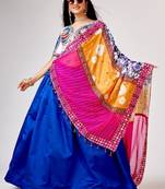blue mirror work silk navratri lehenga set choli with dupatta with dupatta
