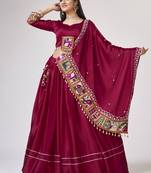 Maroon Gamthi Work Silk Navratri Wear Lehenga Choli