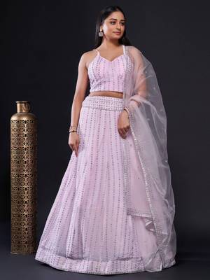 Blush Pink Embroidered Lehenga Set with Sheer Dupatta 1