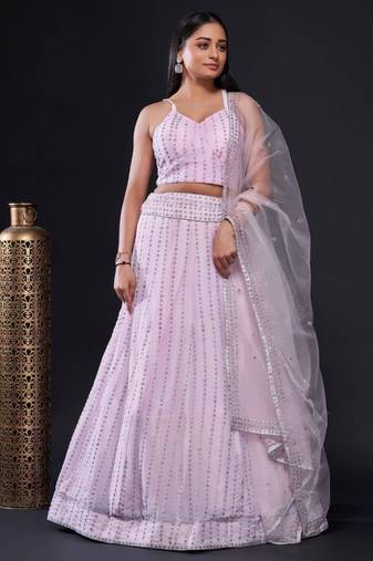 Pink Sequins Georgette Reception Wear Lehenga Choli