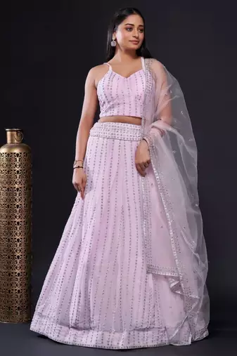 Blush Pink Embroidered Lehenga Set with Sheer Dupatta