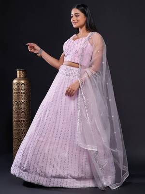 Blush Pink Embroidered Lehenga Set with Sheer Dupatta 5