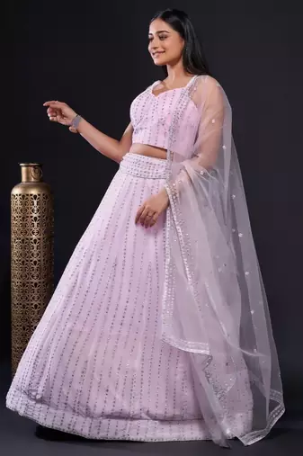 Blush Pink Embroidered Lehenga Set with Sheer Dupatta