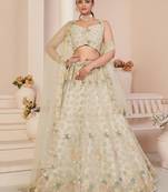 White Zari Work Net Wedding Lehenga Choli With Dupatta