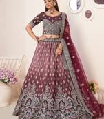 Maroon Stone Work Satin Designer Lehenga Choli