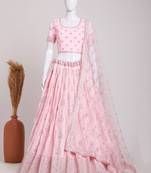 Baby Pink Sequins Georgette Bridesmaid Lehenga Choli
