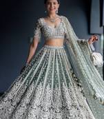 Green Sequins Net Engagement Wear Lehenga Choli With Dupatta