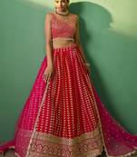Red Sequins Georgette Wedding Wear Lehenga Choli