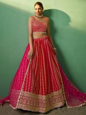 red sequins georgette lehenga set choli with dupatta 2