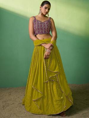 green sequins georgette mehendi lehenga set choli with dupatta 4