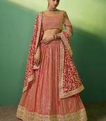 Red Sequins Georgette Lehenga Choli With Net Dupatta