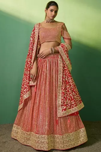 red sequins georgette lehenga set choli with dupatta with net dupatta